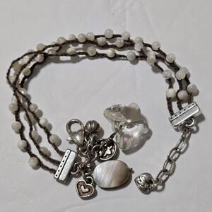Brighton‎ Bracelet Charm White Bead Karma Silver Hearts Crystal Boho Jewelry